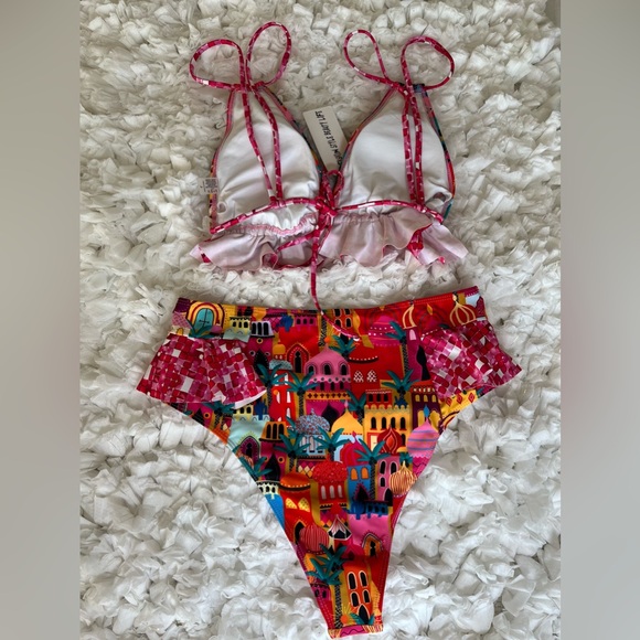 NWT Women High Waisted Swimsuit Ruffle V Neck Bikini Two Pieces Swimwear SIZE L - Picture 11 of 17